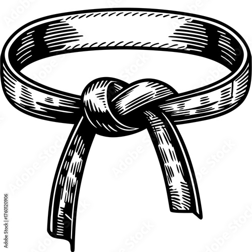 Strength in Martial Arts: An engraved depiction of a tied belt symbolizes discipline, focus, and the journey of skill in martial arts.