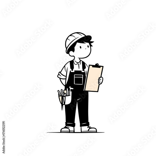 Builder. Builder simple black and white line art vector logo