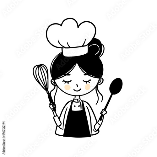 Chef. Chef simple black and white line art vector logo