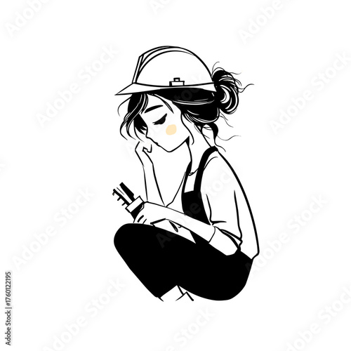 Builder. Builder simple black and white line art vector logo