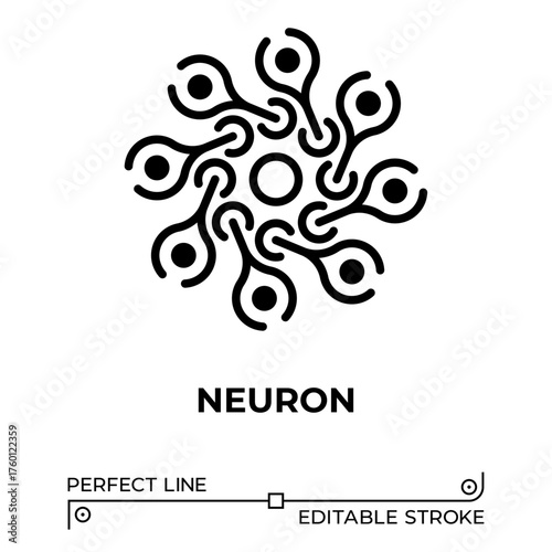 Vector line icon related to brain neuron. Perfect Line. Editable Stroke.