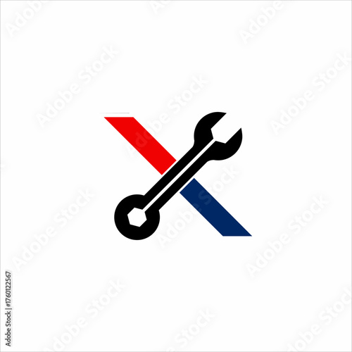Letter X logo design with wrench.