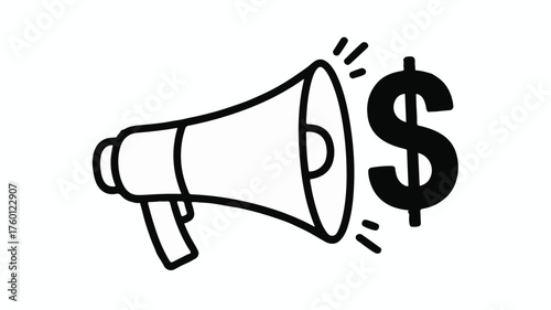 Megaphone announcing financial success with a dollar sign symbol, representing profit and announcement