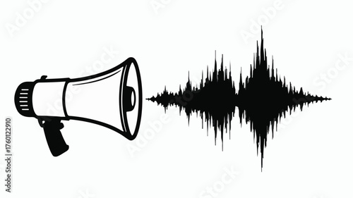 Megaphone emitting sound wave graphic, representing communication and audio signals.