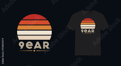 Retro Sunset TShirt Design with 9EAR Text.