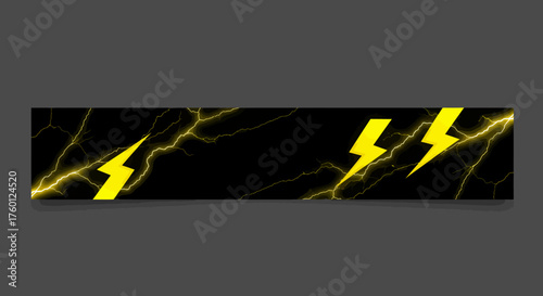 Yellow lightning bolts on a black background with abstract lightning patterns.