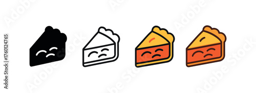 Vector icon pie slice same pose same proportions four styles black solid glyph outline minimal flat multicolor filled cartoon flat shaded.