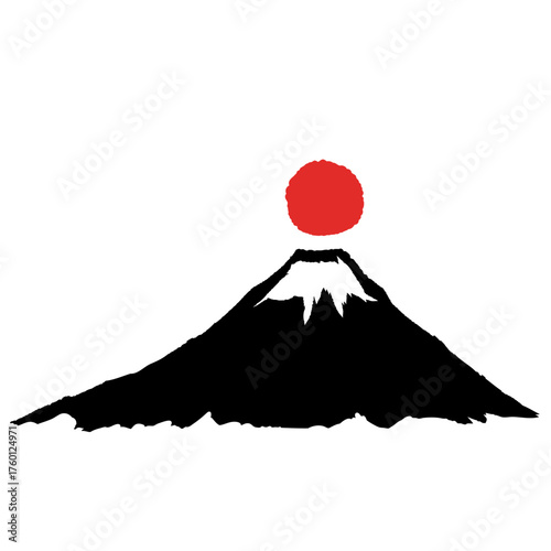 筆で描いた富士山と初日の出のイラスト