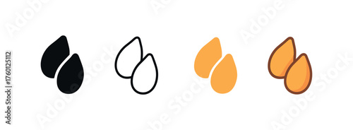 Vector icon roasted pumpkin seeds autumn same pose same proportions four styles black solid glyph outline minimal flat multicolor filled cartoon flat shaded.