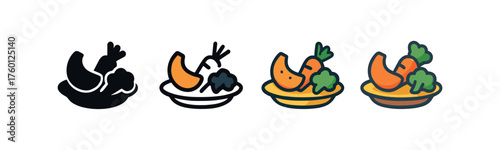 icon roasted vegetables autumn same pose same proportions four styles black solid glyph outline minimal flat multicolor filled cartoon flat shaded.