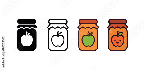 Vector icon butter jar autumn same pose same proportions four styles black solid glyph outline minimal flat multicolor filled cartoon flat shaded.