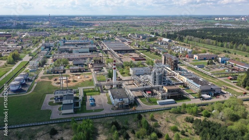 Aerial view of an oil refinery. Oil distillation.