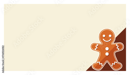 Christmas Gingerbread Man Cookie. Cute flat holiday vector illustration with copy space.