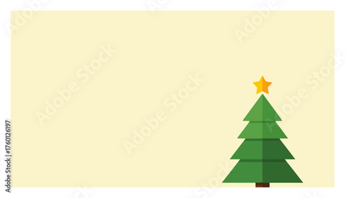Minimalist Christmas Tree with a Star. Simple flat design holiday vector illustration with copy space.