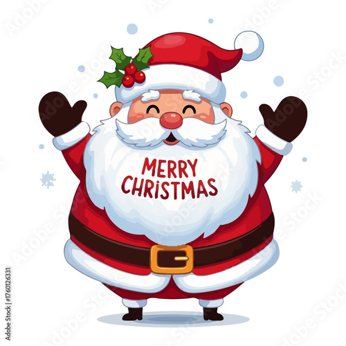 Jolly Cartoon Santa Claus Character Wishing a Merry Christmas. Vector Holiday Illustration.