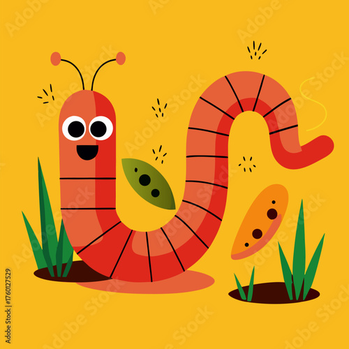 Retro Cartoon Earthworm Illustration for Children's Educational Content