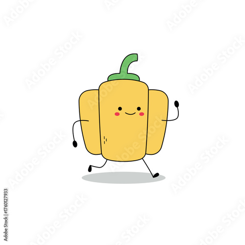 Cute yellow bell pepper cartoon character running doodle