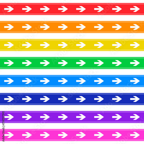 矢印が並ぶシンプルなバナー素材 8色のカラフル素材セット
