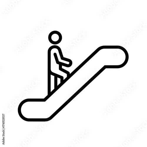 Minimalistic black-and-white pictogram of a person entering an elevator, clean vector lines, white background, flat modern design.