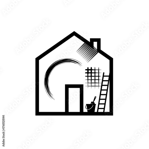 Minimalistic black-and-white icon representing home renovation and repair activities