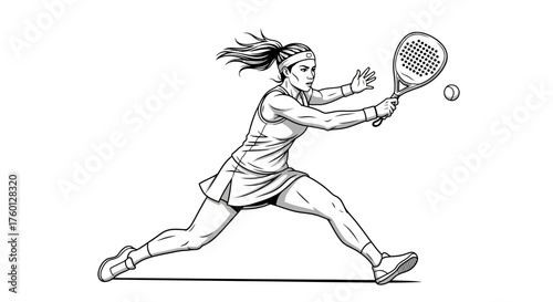 Paddle Tennis Action A Dynamic Illustration of a Woman in Motion During a Game, Striking the Ball