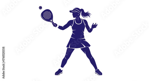 Stylized silhouette of a woman playing padel, captured in an energetic athletic pose with racket and ball