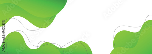 Abstract background with overlapping green gradient geometric wave shapes. Fluid shape background design for banners, ads, and web pages.