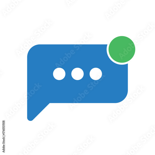 Chat bubble icon with typing indicator and green status dot for messaging and communication UI