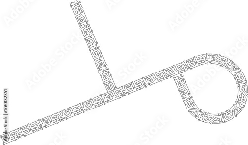Forked electronic circuit line featuring a single loop connected by branching paths.
