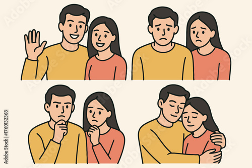 Couple s emotional journey from happiness to sadness and comfort
