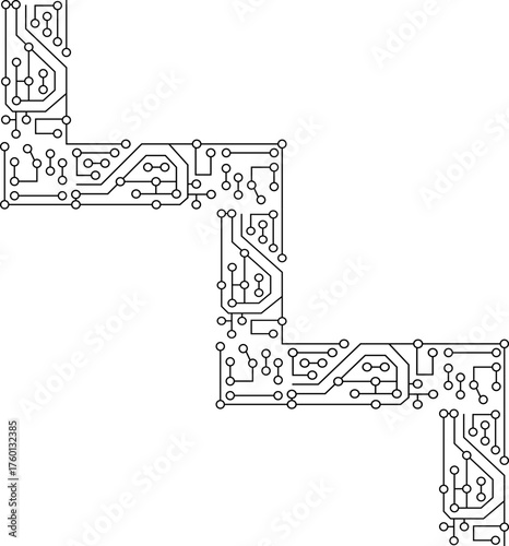 Electronic circuit pattern forming a stair-like step sequence with connected linear paths.