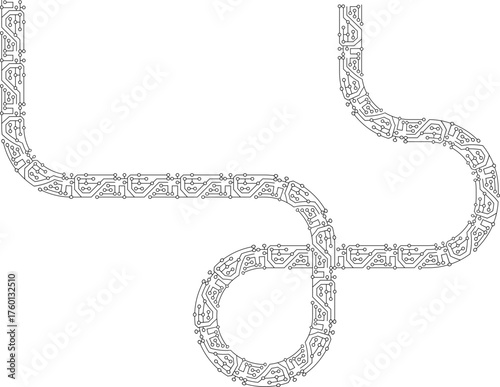 Electronic circuit path forming a smooth continuous loop with straight and curved sections.