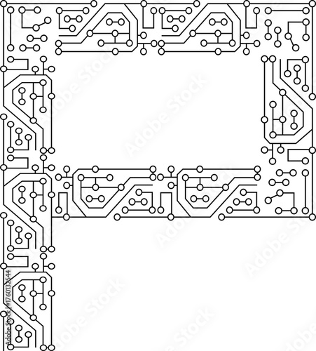 Minimal straight square-shaped circuit pattern with aligned linear traces and sharp edges.