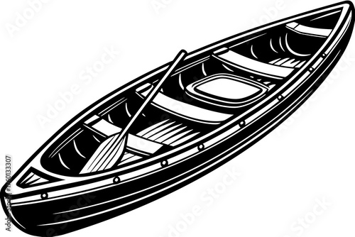 Canoe Illustration: A black and white illustration of a canoe with a paddle, ready for adventure on the water.