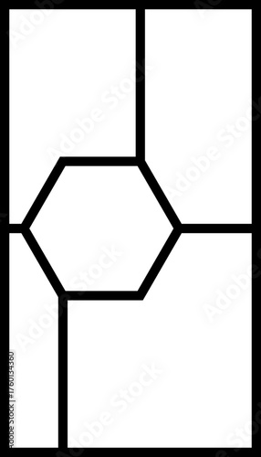 A thick and vertical grid layout with a 6-sided polygon dividing the area into four parts for Instagram stories.