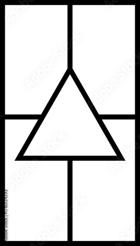 A thick and vertical grid layout with a cross dividing the area into four parts and a triangle in the center for Instagram stories.