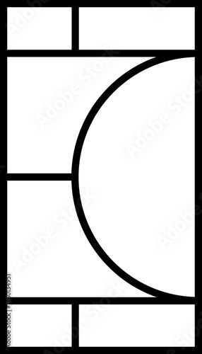 A thick and vertical grid layout with a semicircle on one side and four lines dividing the remaining space for Instagram stories.