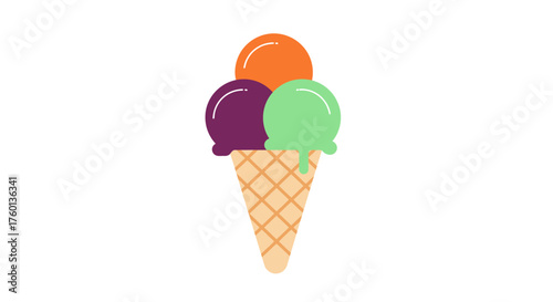 Delicious Ice Cream Cone with Three Colorful Scoops.