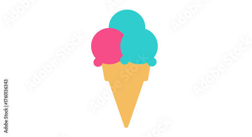 Colorful Ice Cream Cone with Two Scoops.