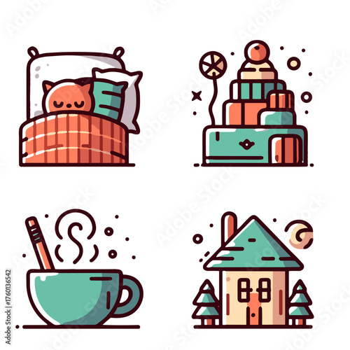 Cozy cat sleeping in bed with cute decor at home  