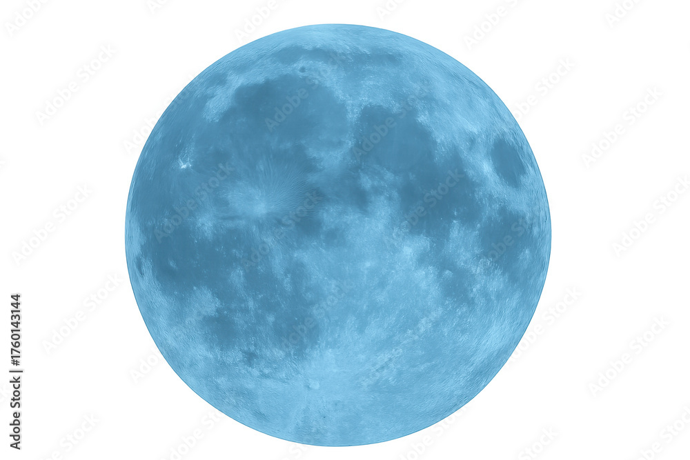 Naklejka premium Full blue moon illuminating night sky, showcasing lunar phases and celestial body with transparent background