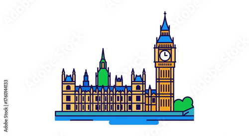 iconic london cityscape houses of parliament and big ben on the thames an illustration of englands historical architecture and travel destinations