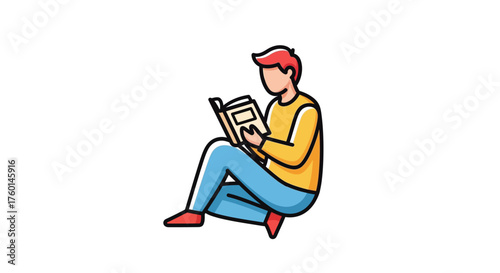 Man reading a book while sitting cross-legged on the floor enjoying a relaxing hobby ideal for illustrating reading habits and educational content.