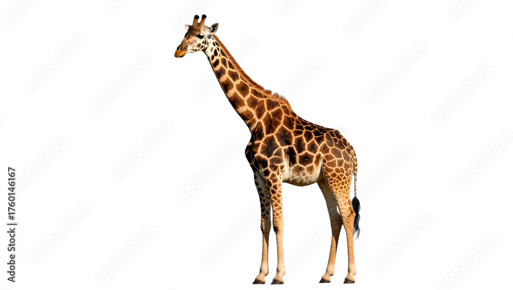 Naklejka premium A realistic giraffe standing isolated background