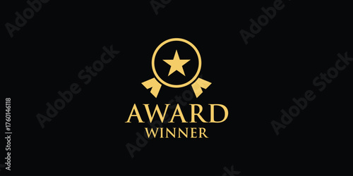 Gold award of winner medal abstract vector and logo design or template champions business icon of company identity symbol concept