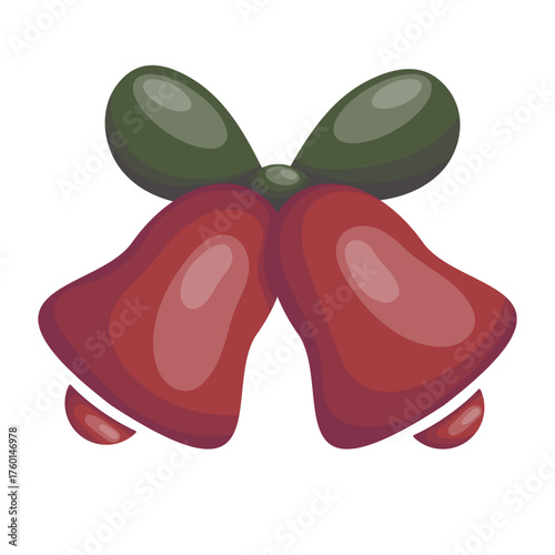 Beautiful Christmas bells with green bow perfect for holiday cards, posters, packaging and festive decoration
