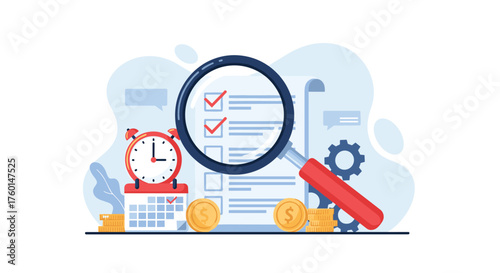 Track project timeline, monitor tasks, and focus on financial growth with this professional illustration for business process improvement and time management