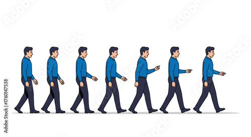Animated businessman walking cycle shows leadership and progress, perfect for explaining process steps in a modern startup or corporate presentation