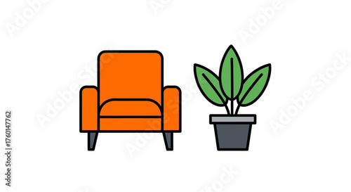 orange armchair a cozy seat with a potted plant perfect for interior design projects bringing comfort and style to any living space with its modern touch.