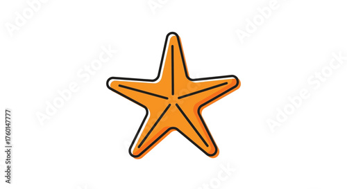 Orange starfish with black outline illustration showcasing marine life on white background perfect for nautical themes and summer designs.